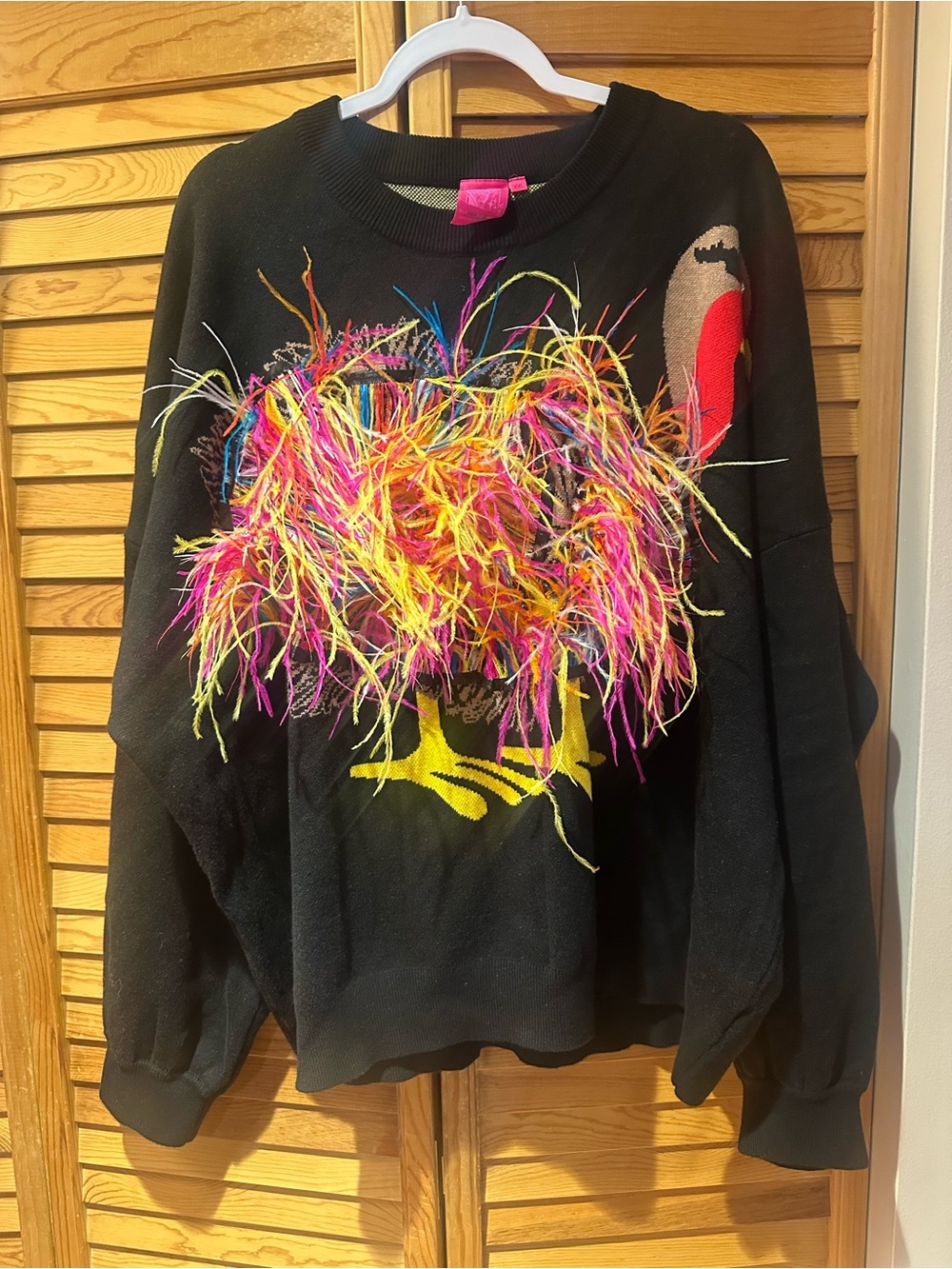 QUEEN OF SPARKLES Black feather turkey Sweater